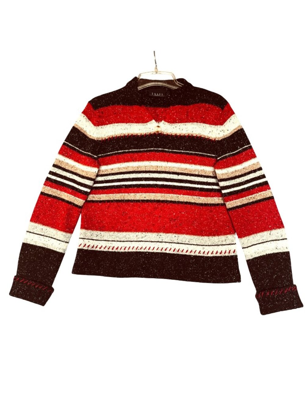 Y2K Retro Colorblocked Americana Sweater Crazy Horse Size M Blanket Stitching